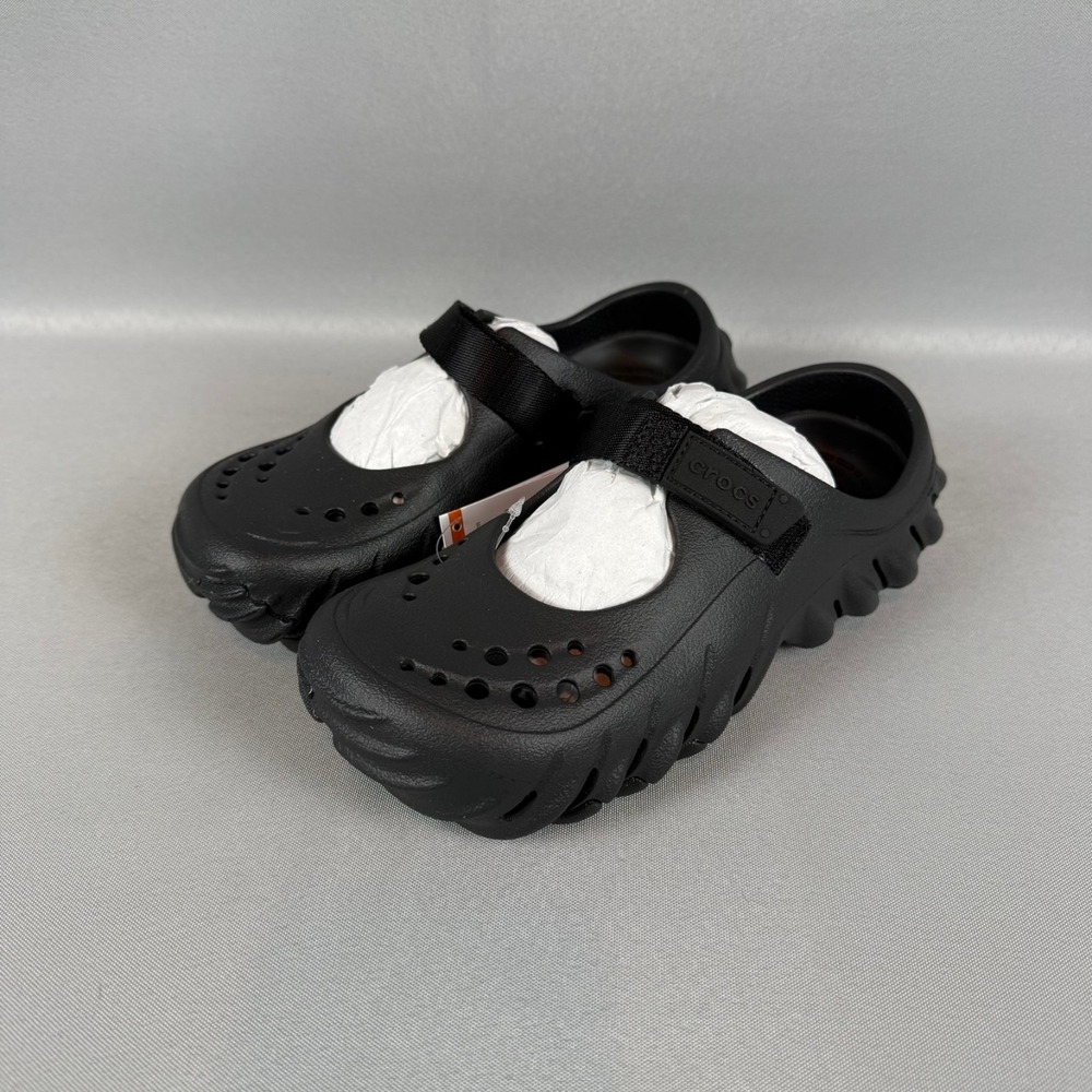Crocs Echo Mary Jane Clogs Womens 6 Black Slip-On Hook & Loop 211996-001 New NWT